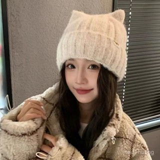 冬天必備💖日係甜美可愛貓耳朵包頭毛綫帽子女秋冬保暖護耳毛絨冷帽針織帽 LF2R