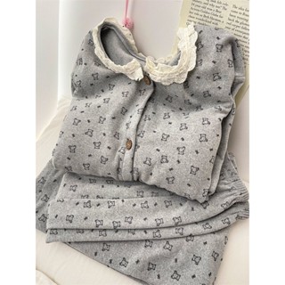小甜心sweet👙新款德絨睡衣女秋冬加厚開衫氣質少女花邊長袖長褲甜美家居服套裝