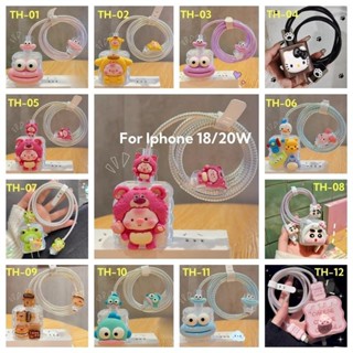 臺灣出貨5 合 1 可愛的 3D 卡通圖案充電器和充電線保護套件適用於 Iphone 電源適配器 18W/20W