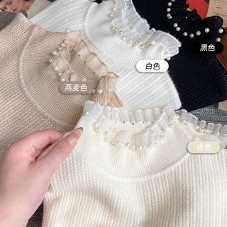 小香風毛衣內搭女新款秋冬高級蕾絲打底衫冬季針織衫長袖上衣 韓版上衣 長袖上衣 顯瘦上衣 大尺碼女裝 設計感上衣 氣質穿搭