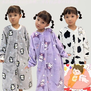12月18小女生兒童 睡衣 秋冬季 珊瑚絨 中長款 寶寶 男 女童 刷毛 加厚 連身 刷毛 保暖 睡袍