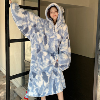冬季 居家服 睡衣 睡袍 睡衣女士秋冬季長袍加厚加絨可愛甜美少女法蘭絨珊瑚絨睡袍家居服