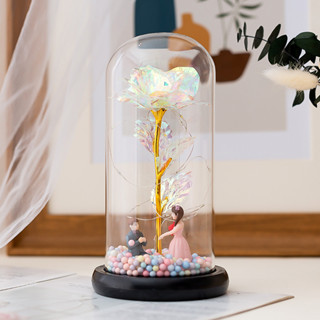 [臺灣現貨]永生花 金箔玫瑰 led燈光 玻璃罩玫瑰花 情侶公仔 永生玫瑰花 模擬玫瑰 生日禮物 耶誕節禮物 母親節禮盒