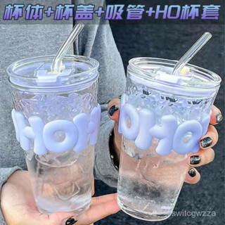 挑戰最低價🏆韓係玻璃杯子ins高顔值大容量學生辦公室家用咖啡果汁透明吸管杯 X72X