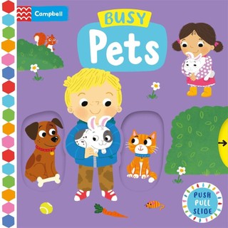 Busy Pets (新版附音檔QR code) 英國版 有聲書 硬頁書 推拉遊戲書 Campbell