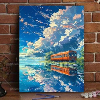 促銷❤40*50cm宮崎駿的夏天數字油畫diy手工填色塗鴉簡約治癒系客廳裝飾畫