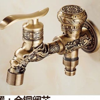 全銅仿古雙用加長水龍頭廚房仿古單冷入墻式雙出水龍頭室外防凍 水龍頭 廚房水龍頭 壁式水龍頭