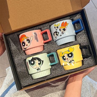 臺灣發貨-飛天小女警馬剋杯2024新款女生陶瓷水杯家用咖啡杯子套裝生日禮物