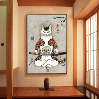桃園出貨♕浮世繪風格裝飾畫 武士貓日式風格掛畫 日本牆面裝飾畫 火鍋日料店餐廳和風壁畫 實木框畫日式壽司店居酒屋裝飾掛畫