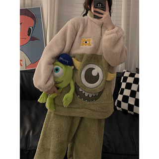 有點東西🧥ins風韓版卡通大眼仔珊瑚絨睡衣女加絨加厚新款法蘭絨家居服套裝冬季睡衣 卡通睡衣 睡袍 居家服