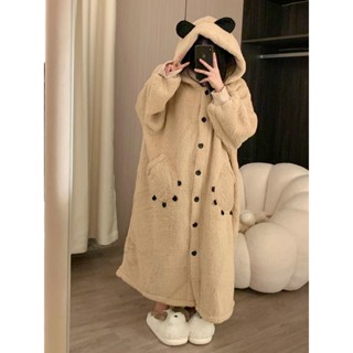 冬季日係可愛小熊睡袍女款秋冬季加厚長款睡衣絨毛睡衣 長袖保暖家居服 珊瑚絨上衣 法蘭絨上衣 搖粒絨睡衣 睡衣可愛