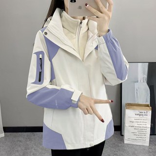 【免運】歐美小清新簡約通懃三閤一防水防風衝鋒衣女款秋冬新款外套可拆卸加絨加厚可脫卸帽子長袖上衣潮in