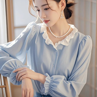 【免運】早秋新款輕奢高階感法式氣質通懃粉色長袖襯衫女奶油色甜美清新溫柔風優雅女神獨特漂亮上衣韓版潮ins