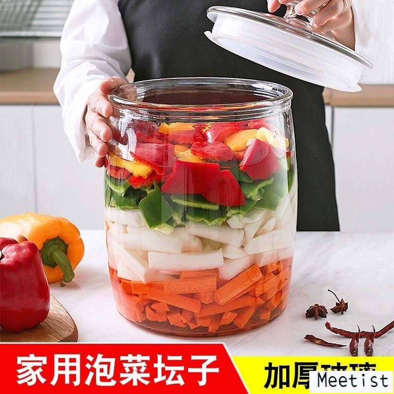 🍉初見🍉泡菜墰子玻璃瓶密封罐醃菜缸傢用帶蓋醃製鹹菜玻璃缸加厚超大號 泡菜罈子 泡菜壇子 泡酒罈 密封罐 W2VB