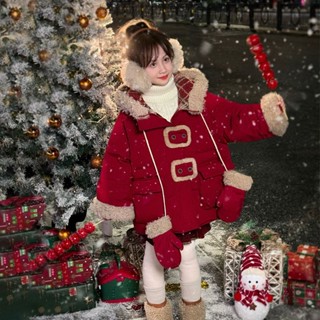 女童羽絨棉服雙面穿羊羔絨紅色冬季牛角扣保暖加厚韓版復古棉衣潮Fashion SHOP