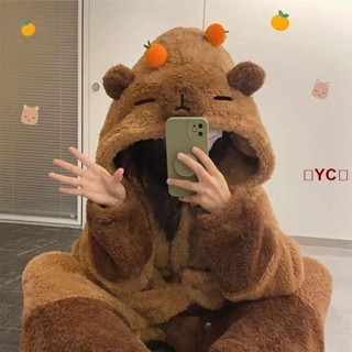 💝昱城💝可愛小浣熊加厚珊瑚絨睡睡衣 保暖睡袍 法蘭絨睡衣 冬季睡衣 冬天睡衣女 珊瑚絨睡袍 卡通睡衣 居家服