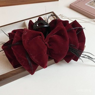 🌸臺灣出貨🌸韓國秋冬絲絨羽毛大號抓夾高級感雲朵蝴蝶結網紅精緻盤髮鯊魚夾女