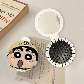 ✨桃園出貨✨【店鋪熱銷】蠟筆小新氣囊梳子帶化妝鏡便攜氣墊美發迷你隨身按摩梳劉海梳長發