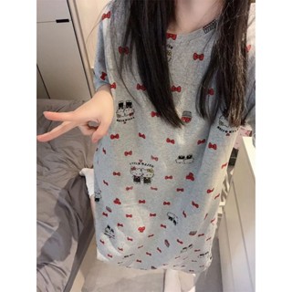 💯桃園有貨🚚HelloKitty睡衣女 長裙睡衣 睡裙 連體睡衣 韓版可愛夏季睡裙短袖ins寬鬆卡通中長款學生睡衣家居服