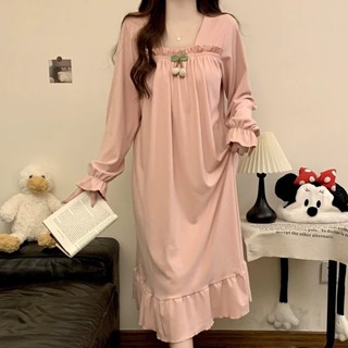 💯桃園有貨🚚長款睡裙女 女僕風睡裙 長裙睡衣 日本家居服 德絨保暖睡衣女 春秋冬季長袖睡裙寬鬆大碼 甜美公主風家居服