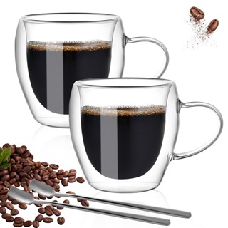 雙層玻璃咖啡杯隔熱美式透明玻璃杯子帶把辦公室高硼矽耐熱茶水杯帶把手杯子