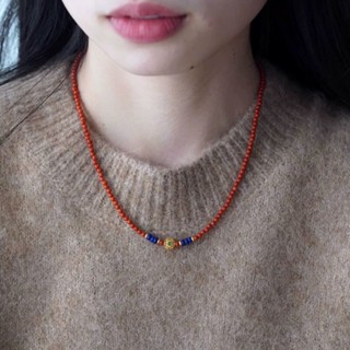 Shuai_手工坊 四喜天然南紅瑪瑙小米珠手鍊青金石綠翡翠串珠項鍊中式國風本命年 本命年