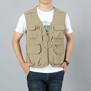 中老年男裝背心 中老年衣服 馬甲 男夾衣 爸爸衣服 背心外套 春夏季薄款 休閒透氣 速幹馬甲 多口袋戶外無袖釣魚工裝馬夾