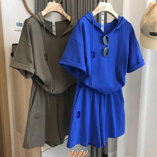TUTU 大尺碼套裝女 夏季短袖套裝 胖MM特大碼300斤休閑運動連帽套裝女夏季寬松遮肉短袖短褲2件套24