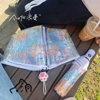 桃園出貨 韓國ins透明雨傘折疊學生可愛卡通Kitty貓粉色少女 雨傘 防曬 折疊傘 折疊 自動傘 折疊傘 遮陽傘 陽傘