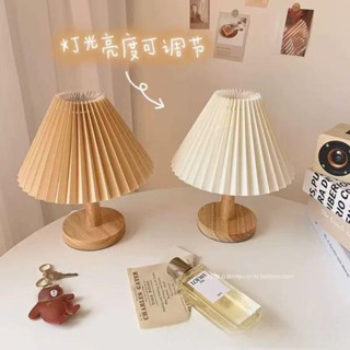 🌸桃園出貨🌸居家生活ins風韓系復古百褶燈實木燈座檯燈臥室民宿咖啡廳裝飾燈