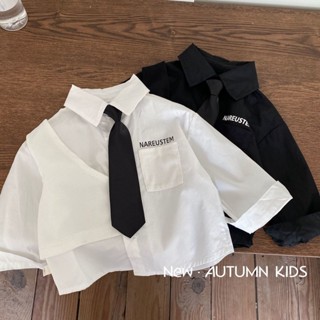 💕洋洋兒童店💕 男童襯衫 兒童襯衫 兒童帥氣襯衫秋裝 新款洋氣童裝男童個性拚接襯衣寶寶長袖上衣 男童長袖上衣