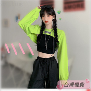 Twiggie❥長袖t恤秋冬上衣設計感上衣oversize長袖落肩寬鬆大學t春秋薄款超短款連帽衛衣新款高腰