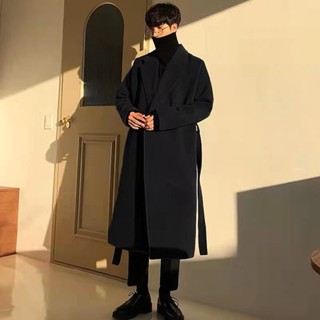 桃園發貨🔥日係風衣男長款加厚保暖呢大衣男潮男士寬鬆呢外套毛呢子韓版 韓版大衣 毛呢風衣外套 長版大衣外套 韓版風衣🔥
