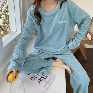Umi 柚咪🌸臺灣現貨🌸 睡衣套裝女 秋冬睡衣 保暖家居服 珊瑚絨套裝 加厚睡衣 暖暖套裝 睡衣睡褲