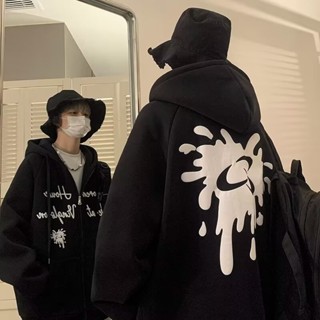 加大碼開衫連帽外套 男女 秋冬季 新款 加絨 潮牌 hiphop嘻哈 情侶 連帽夾克上衣（XG668）【壹號站】