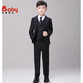 兒童西裝套裝 男童正裝 黑色西服 馬甲 花童禮服 鋼琴演出服
