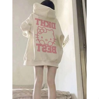 衛衣 大學T 帽T💕美式HelloKitty連帽衛衣女春秋款薄款寬松慵懶風學生甜美長袖上衣
