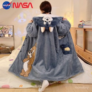 【全場免運】NASA女睡衣秋冬季加厚加絨珊瑚絨睡袍過膝長袍套裝冬款家居服連帽 4UQ2