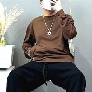 士透氣長袖清涼圓領秋季純色寬鬆大碼 透氣 秋季 寬鬆 長袖 側邊口袋 設計感 大學t 長t 衛衣男 上衣男 男女情侶上衣