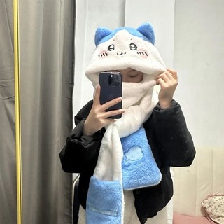 Chiikawa 烏薩奇圍巾 伊卡 帽子圍巾三件套 吉伊卡哇 冬天毛絨圍巾 防寒保暖加厚 一體式 VEXY