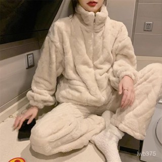 🔆小甜甜日係美衣👙 珊瑚絨睡衣女秋冬季加厚加絨韓國版法蘭絨家居服運動休閒兩件套裝 RWYD