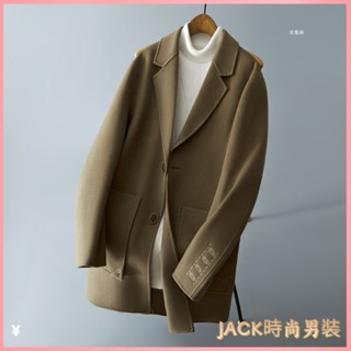 JACK- 秋冬裝 大衣 毛呢外套 呢子大衣 大尺碼衣服 商務休閒毛呢大衣男韓版西裝領簡約秋冬季寬鬆加厚雙麵呢風衣外套