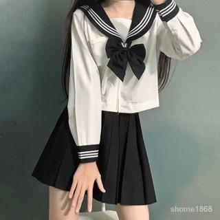高質量-虧本📣正統jk製服水手服白三本日係校園風長袖套裝海軍風學生軟妹短裙子 VF9Q