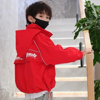 新款男童外套秋冬款韓版兒童休閒潮牌帥氣紅色夾克男孩中大童連帽上衣運動服衝鋒衣童裝Daisy5