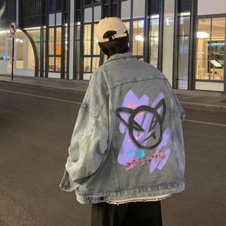【Syun】牛仔外套 休閑外套 外套男美式復古牛仔外套男ins潮牌小眾設計感小惡魔上衣vintage塗鴉夾克