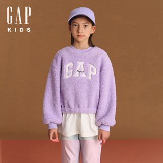 Gap 女童裝 Logo刺繡圓領長袖上衣-紫色(606603)