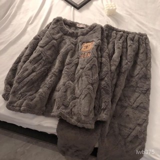🔆小甜甜日係美衣👙珊瑚絨冬季睡衣女加厚加絨ins可愛卡通法蘭絨保暖外穿家居服套裝 L6SH