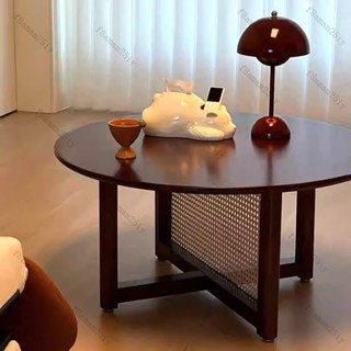 法式複古黑衚桃色實木圓形小戶型黑色茶幾中古風客廳家用桌子邊幾 茶幾 茶桌 茶臺 沙發邊幾 邊幾 邊桌 客廳桌-聯勝 R1
