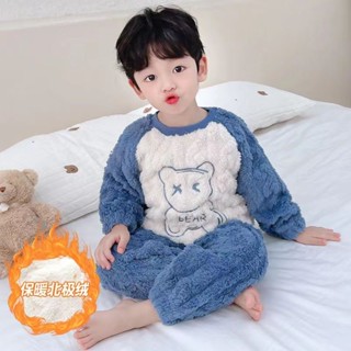 Toz💕男童睡衣 睡衣套裝 兒童居家服 兒童睡衣套裝 男童保暖法蘭絨加厚珊瑚絨家居服 中小童睡衣 男童套裝 冬季睡衣