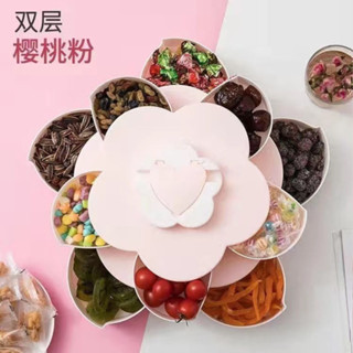 🔥臺灣出貨-熱賣中🔥多功能歐式旋轉果盤創意花瓣雙層零食收納盒幹果水果盤子春節家用